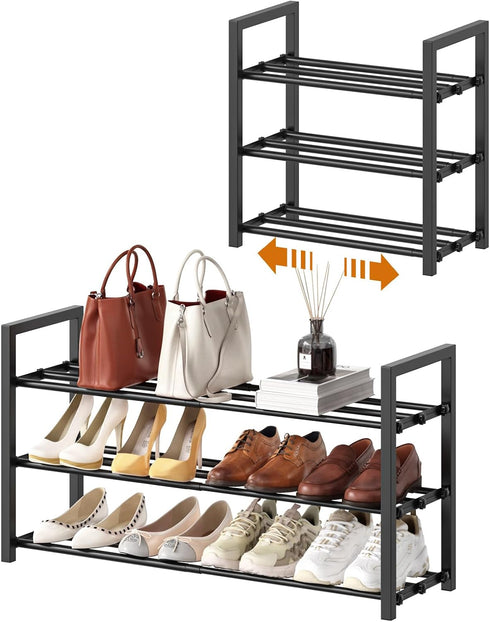 Roylvan 3-Tire Expandable Shoe Rack for Closet, 17"-31" Adjustable Free Standing Shoe