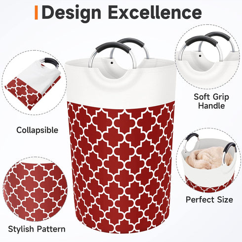 Large Collapsible Laundry Basket, 115L Waterproof Hamper Bag with Handles for College Dorm, Family, Red