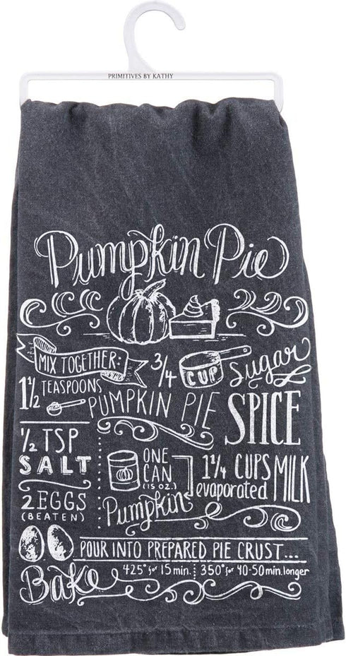 Primitives by Kathy Black and White Hand-Lettered Dish Towel, 28 x 28-Inch, Pumpkin Pie