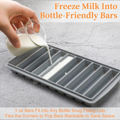 2 10-1 oz Eaasty Pieces Breastmilk Storage Container Baby Food Milk Silicone Freezer Trays with Lid Breastmilk Freezer