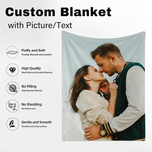 Custom Blanket with Picture Text Personalized Valentines Gift for Girlfriend Boyfriend Customized Throw Blanket