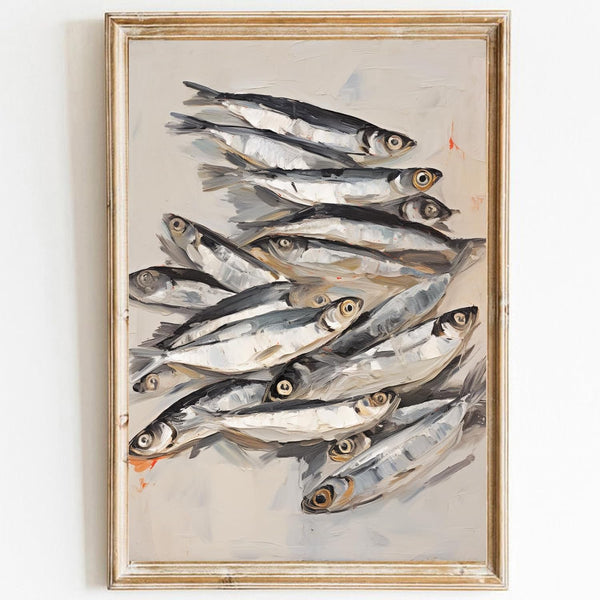 Retro Abstract Fish Poster Watercolor Artwork, Vintage Fish Painting Coastal Pictures, 16x24inch Unframed