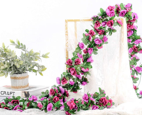 Miracliy 9Pcs 74FT Purple Flower Garland, Artificial Rose Arch Vines for Wedding Decoration