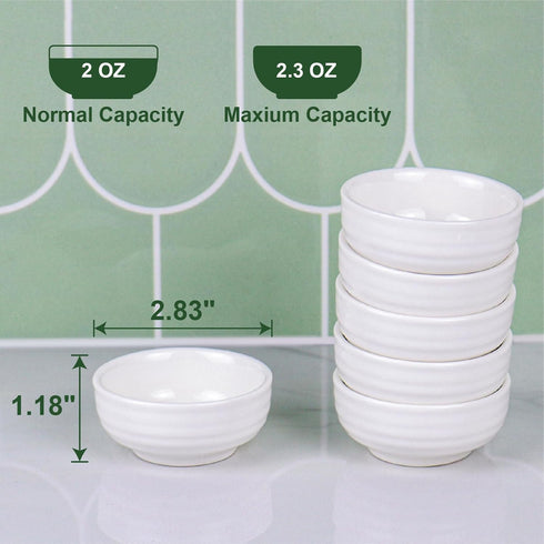Set of 6 White Porcelain Pinch Bowls, 2.3oz Small Bowls for Meal Prep, Sauces, Dippings, Snacks