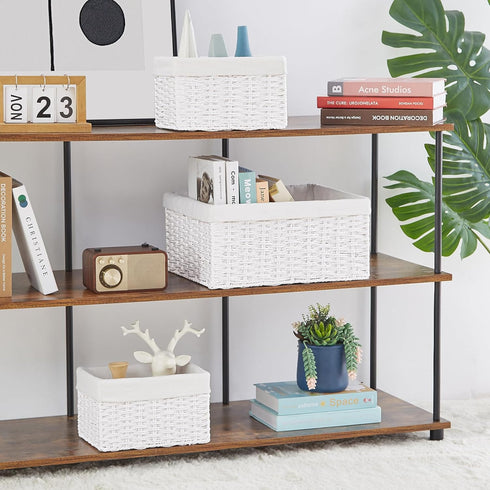 Vagusicc Set of 3 Wicker Storage Baskets, Hand-woven Decorative Rectangle Bins with Handles for Organizing, White