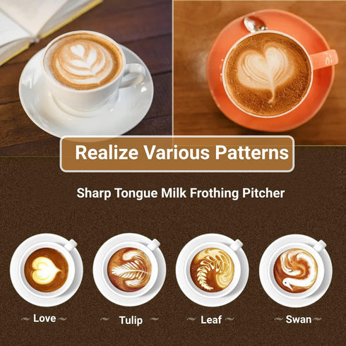 Milk Frothing Pitcher, 350ml/600ml Stainless Steel Jug for Cappuccino Latte Art, 12oz/20oz Milk Jug with Decorating Pen