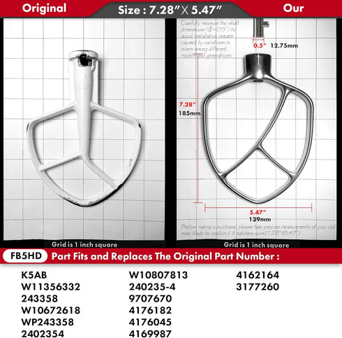 Stainless Steel Paddle Flat Beater, Accessories for KitchenAid Mixers, Fit 5 QT Bowl-Lift Mixing Bowl