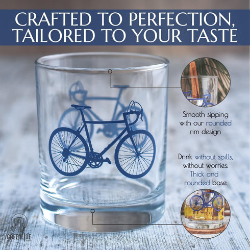 Greenline Goods Bicycle Whiskey Glasses - Set of 2, 10 oz Tumbler Gift Set