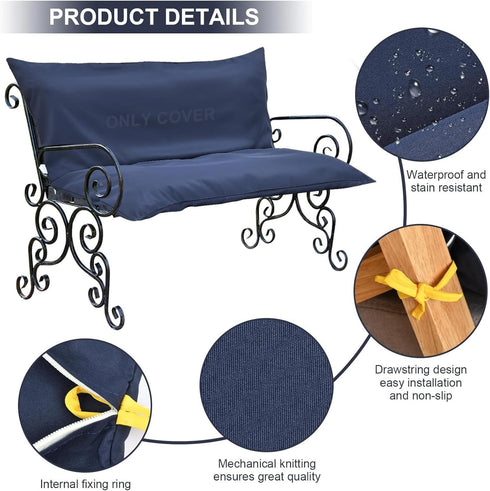RJGKXE (60"W 40"D 4"T, Three Seat Swing Replacement Cushions Only Cover, Anti-Slip Tie Rope Design Bench Cushions Cover