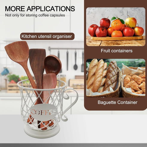 Coffee Pods Storage Basket for 35 K Cup Organizer, Decorative Holder for Coffee Bar Countertop - White.