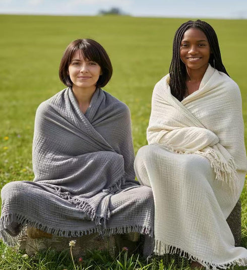 KyraHome 100% Organic 90"x104" King Cotton Blanket, Plant Dyed, Lightweight Gauze Muslin for Summer, Light Grey