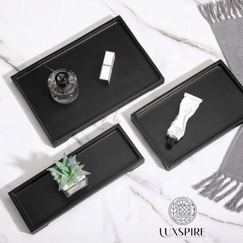 Luxspire Resin Black Bathroom Vanity Tray, 11 x 4 Inch Kitchen Sink Organizer for Candles, Soap, Towel, Jewelry Dish