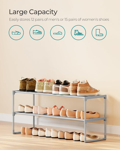 2-Tier 12-15 11.8 36.2 14.6 Inches, ULSA012G01 SONGMICS Shoe Rack, Shoe Organizer, Metal Storage Shelf, Upright