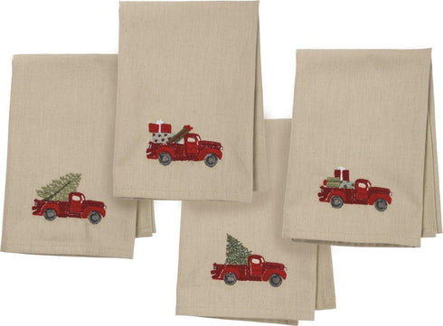 Primitives by Kathy Stitch Art Dinner Napkins Set - Truck with Christmas Tree