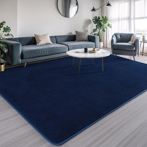 AROGAN Modern Shag Area Rug for Bedroom, 4x6 Feet Washable Plush Memory Foam Indoor Floor Carpet in Navy Blue