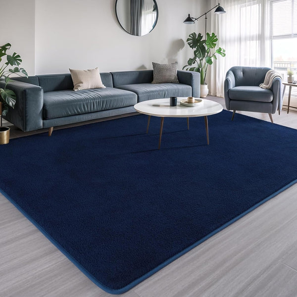 AROGAN Modern Shag Area Rug for Bedroom, 4x6 Feet Washable Plush Memory Foam Indoor Floor Carpet in Navy Blue