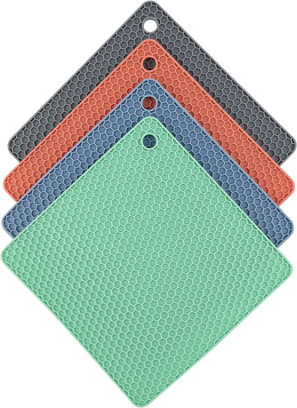 Trivets for Hot Pots and Pans, Decorative Silicone Hot Pads for Kitchen Counter, 4 pcs Square