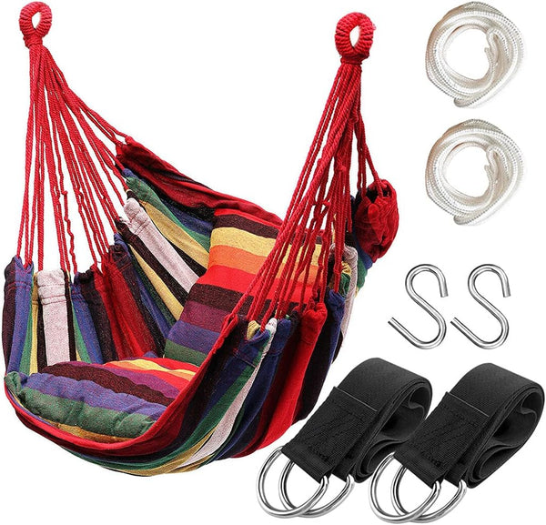 Hammock Chair Hanging Rope Swing Seat for Indoor Outdoor, Sturdy Cotton Weave