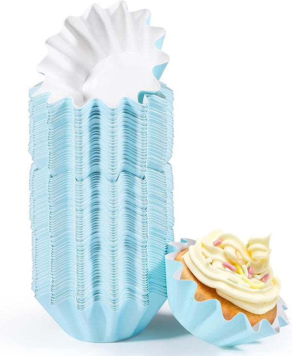 Blue Cupcake Liners - Standard Muffin Wrappers, Non-stick Greaseproof Baking Cups for Baby Shower, 100 Count