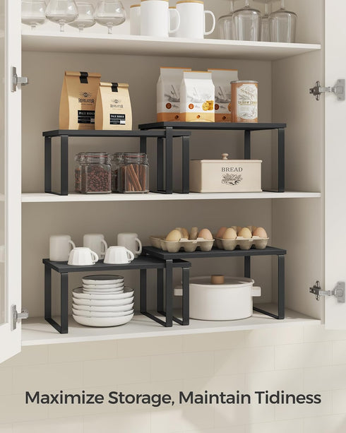 SONGMICS Cabinet Organizer Shelf, Set of 2 Kitchen Counter Shelves, Stackable Expandable Spice Rack, Metal and
