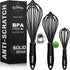 Silicone Whisks for Cooking, 3pcs Black Whisk Set (7+9+11in) - Non Scratch Kitchen Utensils to Protect Ceramics,