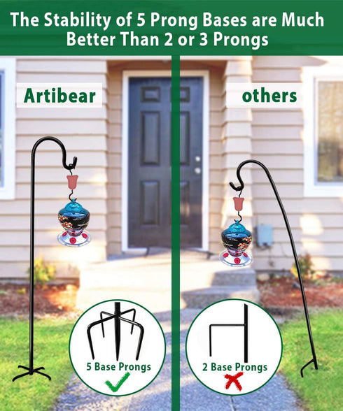 5 60 Inches 3/5 (1 Packs) Artibear Adjustable Outdoor Shepherd Hook Stand with Prong Base, Tall in Thick, Shiny Black