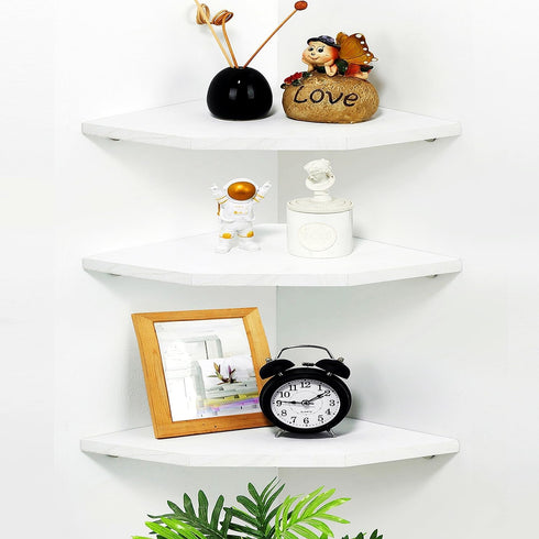 12 Inch) Corner Wall Shelves, Wood Corner Floating Shelves with Cable Raceway, Wall Mount Storage Display for TV