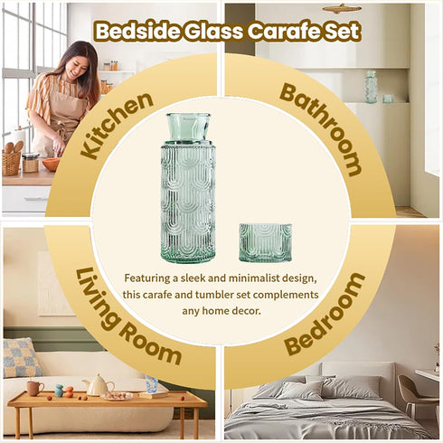 FQDGTFA Set, 21.6 Oz 6 Oz Counter, Set Bedside Water Carafe and Glass Glass Pitcher with Drinking Cup Lid