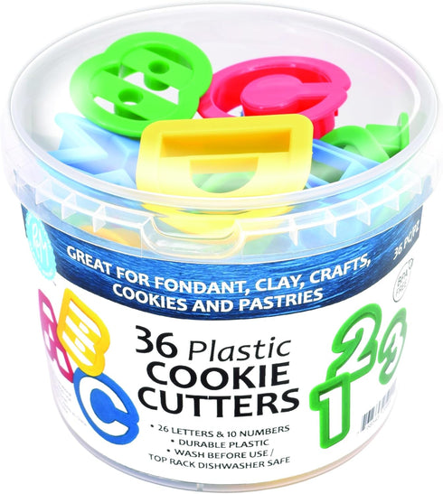 R&M International Alphabet and Number Cookie Cutters, 1.5", 36-Piece Bucket