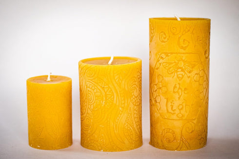 BeeTheLight Beeswax Pillar Candle - 100% Pure Bees Wax, Choose Size and Color, 24 Hour Burn Time, Unscented