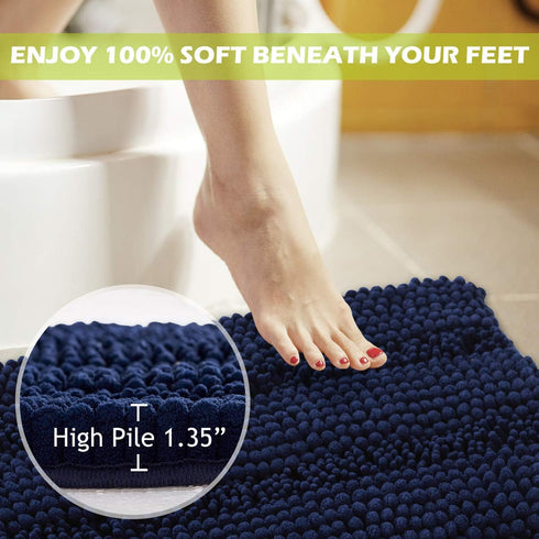 Small Bathroom Rugs - Non Skid Absorbent Kitchen Rugs and Mats Washable Microfiber for Bath Shower Indoor Outdoor Easy Wash Area Carpet, Navy Blue, 20" W x 32" L, 1 Piece by KGORGE