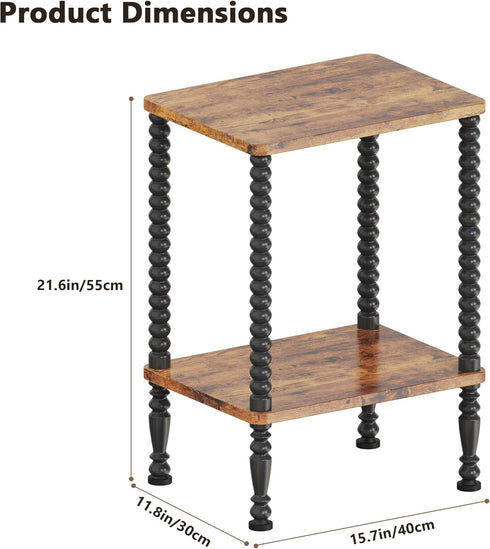 2-Tier Side Table, Wood End Table, Vintage Bedside Nightstand with Open Storage Shelf for Living Room, Bedroom, Office