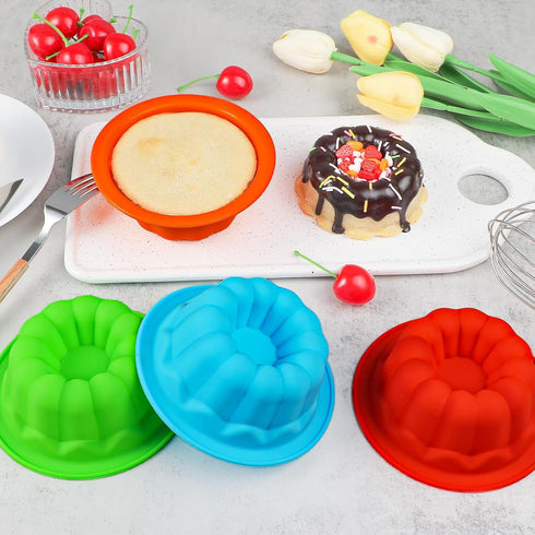 Webake Silicone Mini Bunt Cake Molds, 4 Inch Fluted Tube Cake Pan, 8 Pack Non-stick