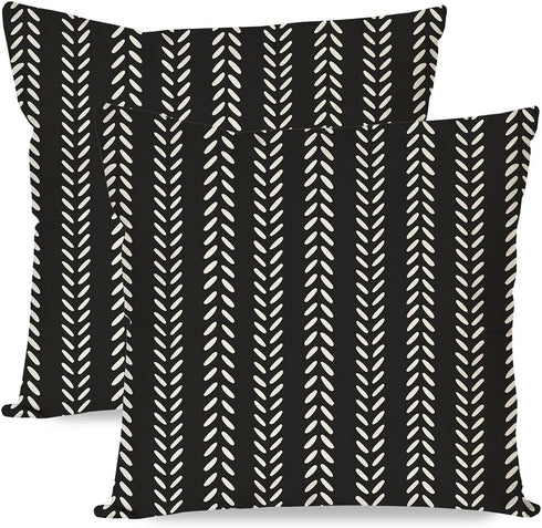 PANDICORN Outdoor Throw Pillow Covers 18x18 Inch Set of 2, Black Geometric