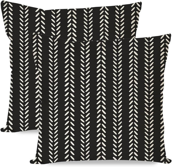 PANDICORN Outdoor Throw Pillow Covers 18x18 Inch Set of 2, Black Geometric