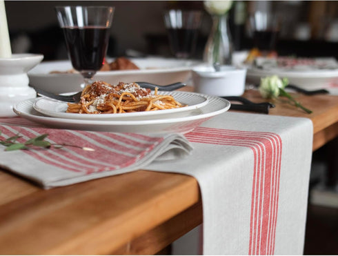 Solino Home Striped Linen Placemats, Set of 4 - 100% Pure Linen Red and Natural Place Mats 14 x 19 Inch for Summer