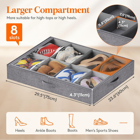 8 4.3 Inches 2 Pack Lifewit Under Bed Shoe Storage Organizer Fits Pair Sneakers, Tall Sturdy Structure Ultra Thick