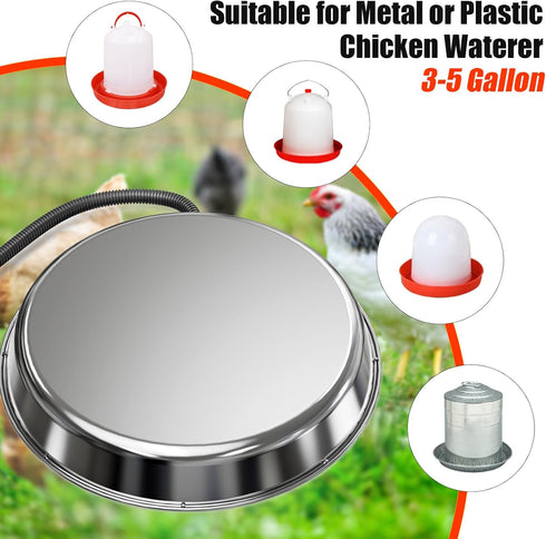 Winter,14" 5 Gallon,48W Chicken Water Heater for Heating Base for Metal/Plastic Chicken Waterer Poultry Founts Under