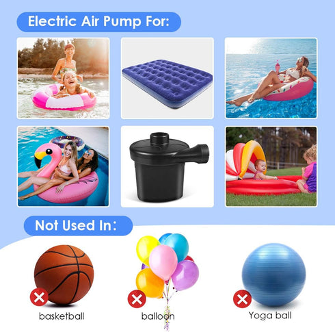 High Power Electric Air Pump Inflator & Deflator Valve with 3 Nozzles, 1.2PSI Fast Filling for Air Mattress, Rafts,