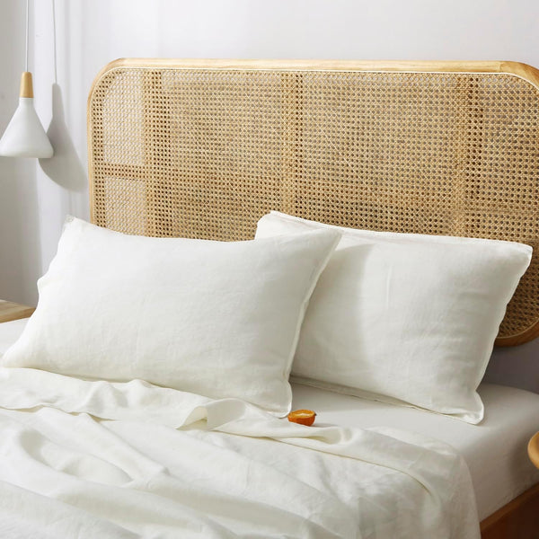 S VICTORY SYMBOL 100% Organic Linen Pillowcases, 1 Pair 20"x30", French Natural Flax Soft Basic Washed Creamy-White