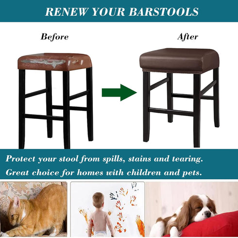 HFCNMY Counter (4 Pack,Coffee) Stool Covers Rectangle, Stretch Waterproof PU Rectangle Bar Stool Covers Vanity Stool