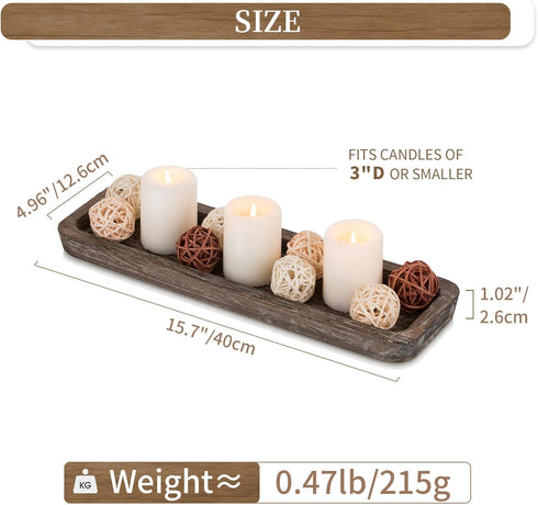 Hanobe Rustic Wood Centerpiece Tray: Decorative Tealight Candle Holders Long Farmhouse Candle Plate Wooden Table