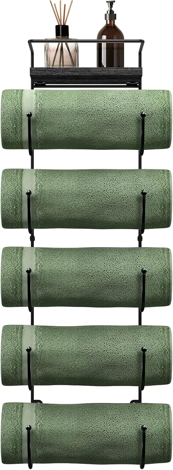 Sorbus Bathroom Towel Holder - 5 Tier Metal Towel Rack with Wood