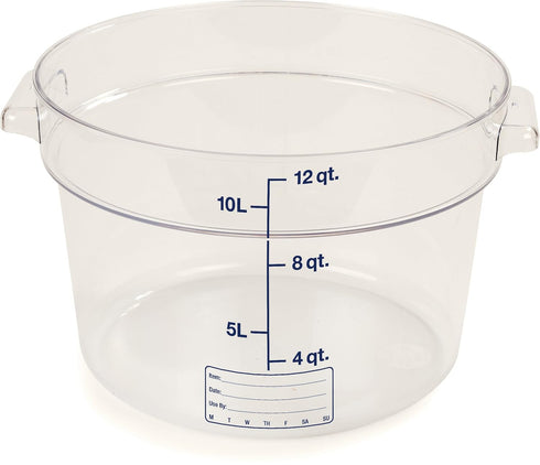 Carlisle FoodService Products Storplus Round Food Storage Container, 12 Quart, Clear, Stackable Design