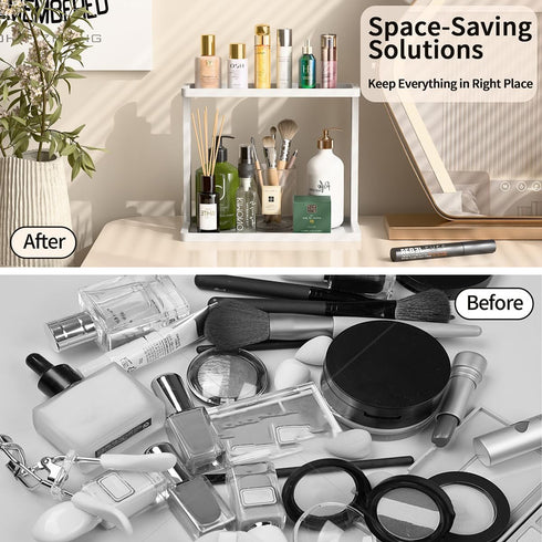PEKER Countertop Bamboo Bathroom Organizer Small Vanity Storage Shelf for Makeup, Perfume, Skincare Natural Cosmetics
