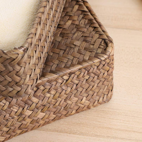 Hipiwe Set of 2 Flat Woven Wicker Storage Bins with Lid, Natural Seagrass Basket, Multipurpose Home Boxes for Shelf