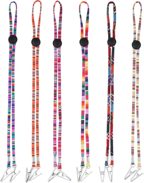 EupHHonycs 6 Pieces Folk Style Napkin Clip, Lanyard Neck Strap, Adjustable Flexible Bib