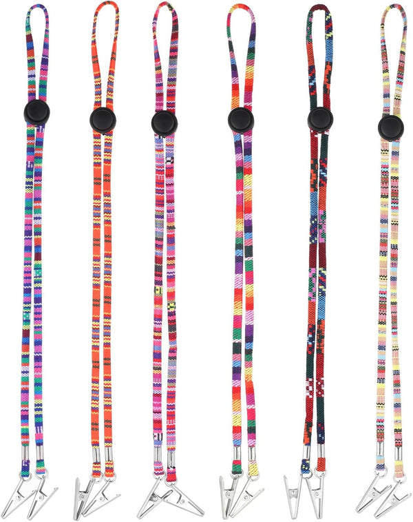 EupHHonycs 6 Pieces Folk Style Napkin Clip, Lanyard Neck Strap, Adjustable Flexible Bib