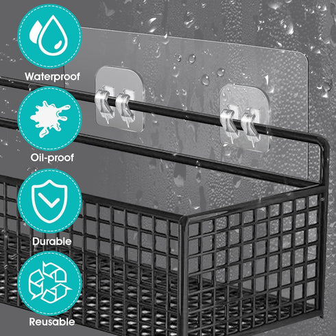 4 Pack Strong Shower Caddy Adhesive Hooks, Waterproof No Drilling Hanging Hooks for Bathroom Storage (Double Hook,