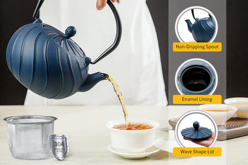 40 oz (1200 ml), TOPTIER Japanese Cast Iron Tea Kettle with Infuser for Loose Leaf and Tea Bags, Stovetop Safe